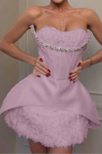 Strapless Corset Mini Dress with 3D Floral Skirt