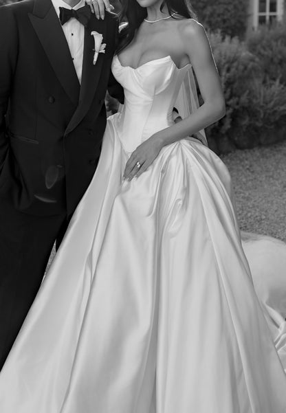 Strapless Corset Satin Ball Gown Wedding Dress