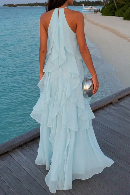 Tiered Halter Maxi Dress with Rosette