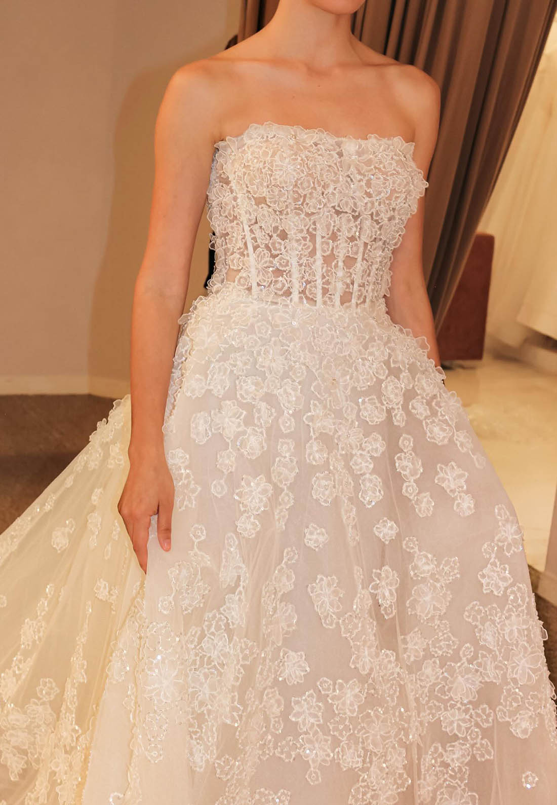 Strapless Corset Lace Ball Gown Wedding Dress