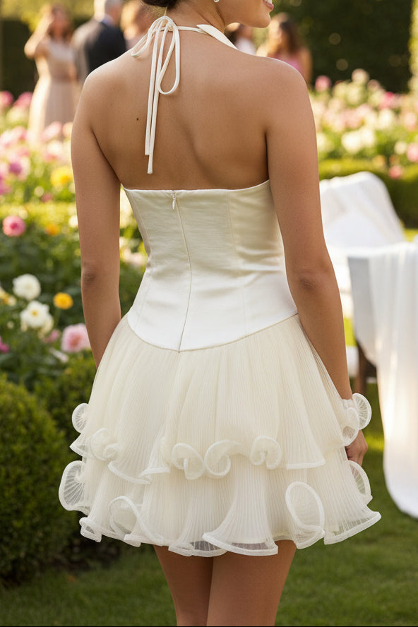 Tiered Ruffle Halter Mini Dress with Corset Bodice