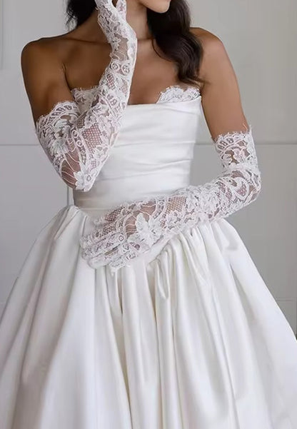 Strapless Ruched Satin Wedding Dress with Train