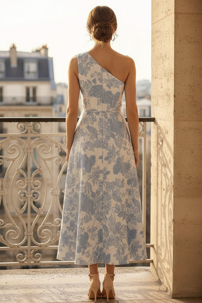 One-Shoulder Floral A-Line Midi Dress