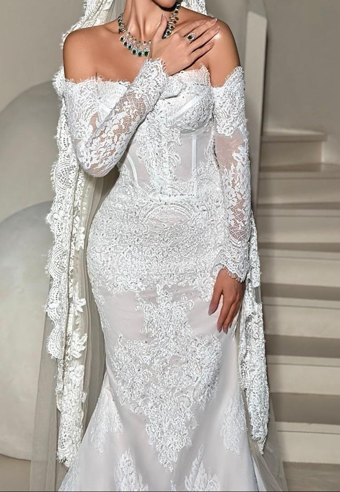 Off-The-Shoulder Lace Mermaid Wedding Dress