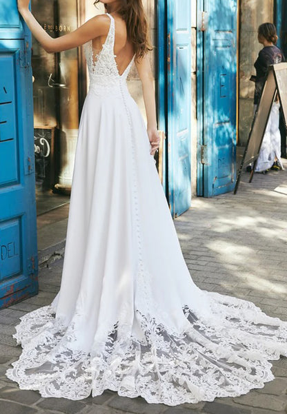 A-Line Lace Bodice Wedding Dress with Train