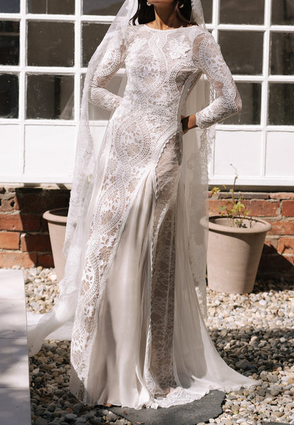 Lace Long Sleeve Open Back Wedding Dress