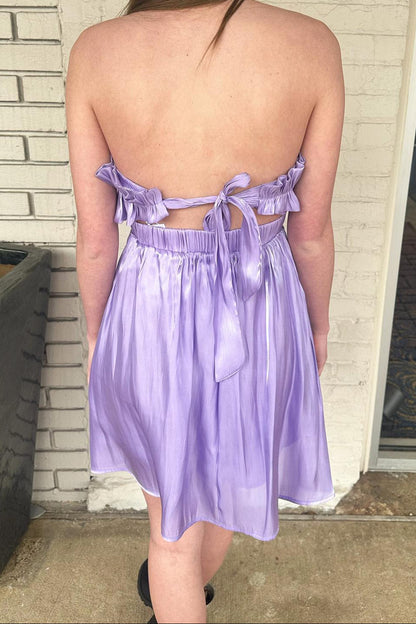 Strapless Mini Dress with Ruffle Bodice & Tie-Back