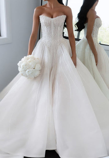 Strapless Beaded Corset Ball Gown Wedding Dress