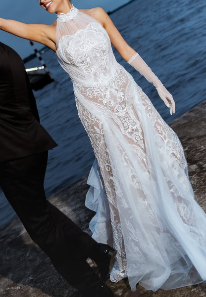 High Neck Lace Mermaid Wedding Dress