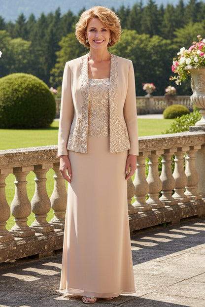 Two-Piece Sequin Sheath Dress with Beaded Jacket Set