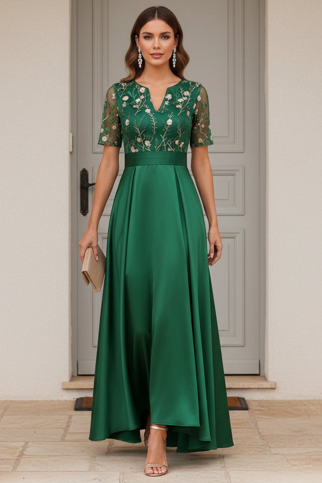 Embroidered Bodice High-Low Formal Gown