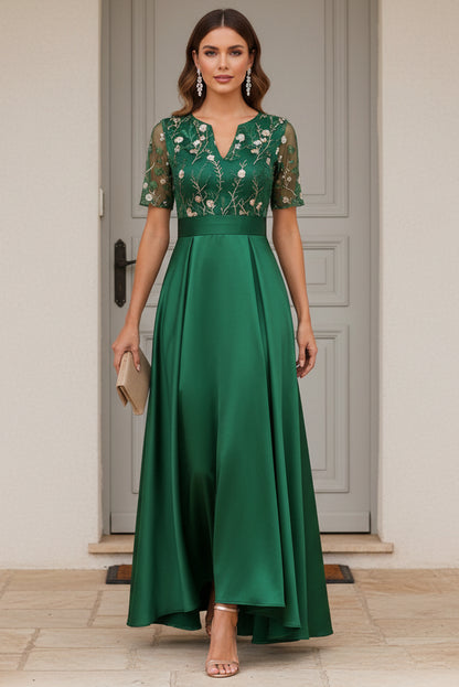 Embroidered Bodice High-Low Formal Gown