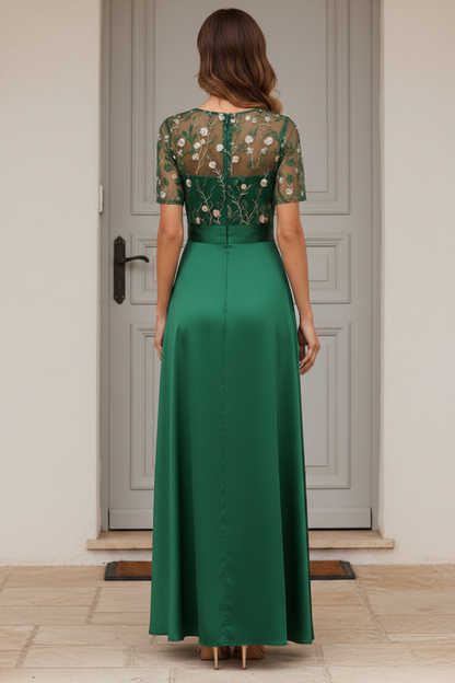 Embroidered Bodice High-Low Formal Gown