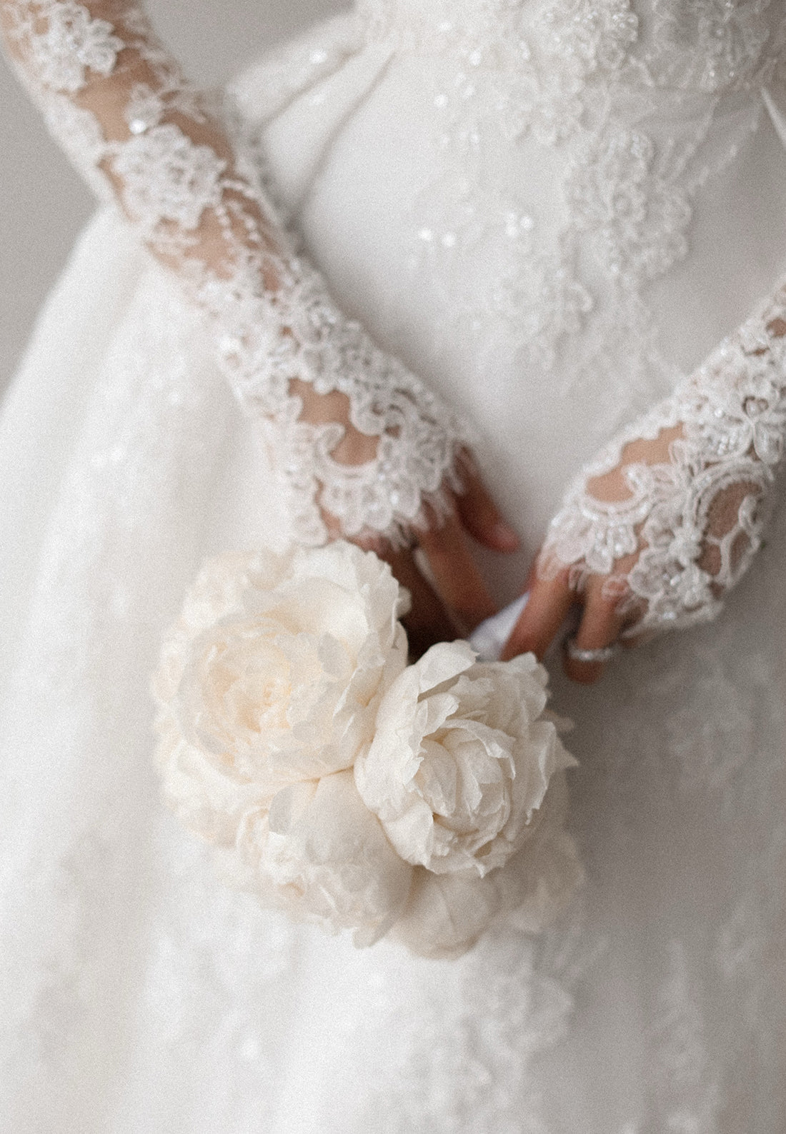 High-Neck Lace Long-Sleeve Ball Gown Wedding Dress