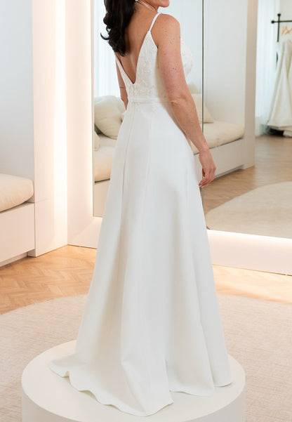 Minimalist Crepe Wedding Dress with Chiffon Cape