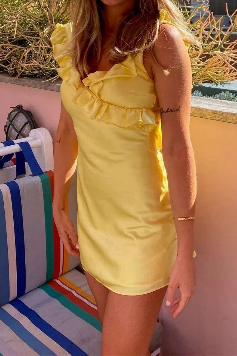 Ruffle-Trim Mini Dress with Open Back