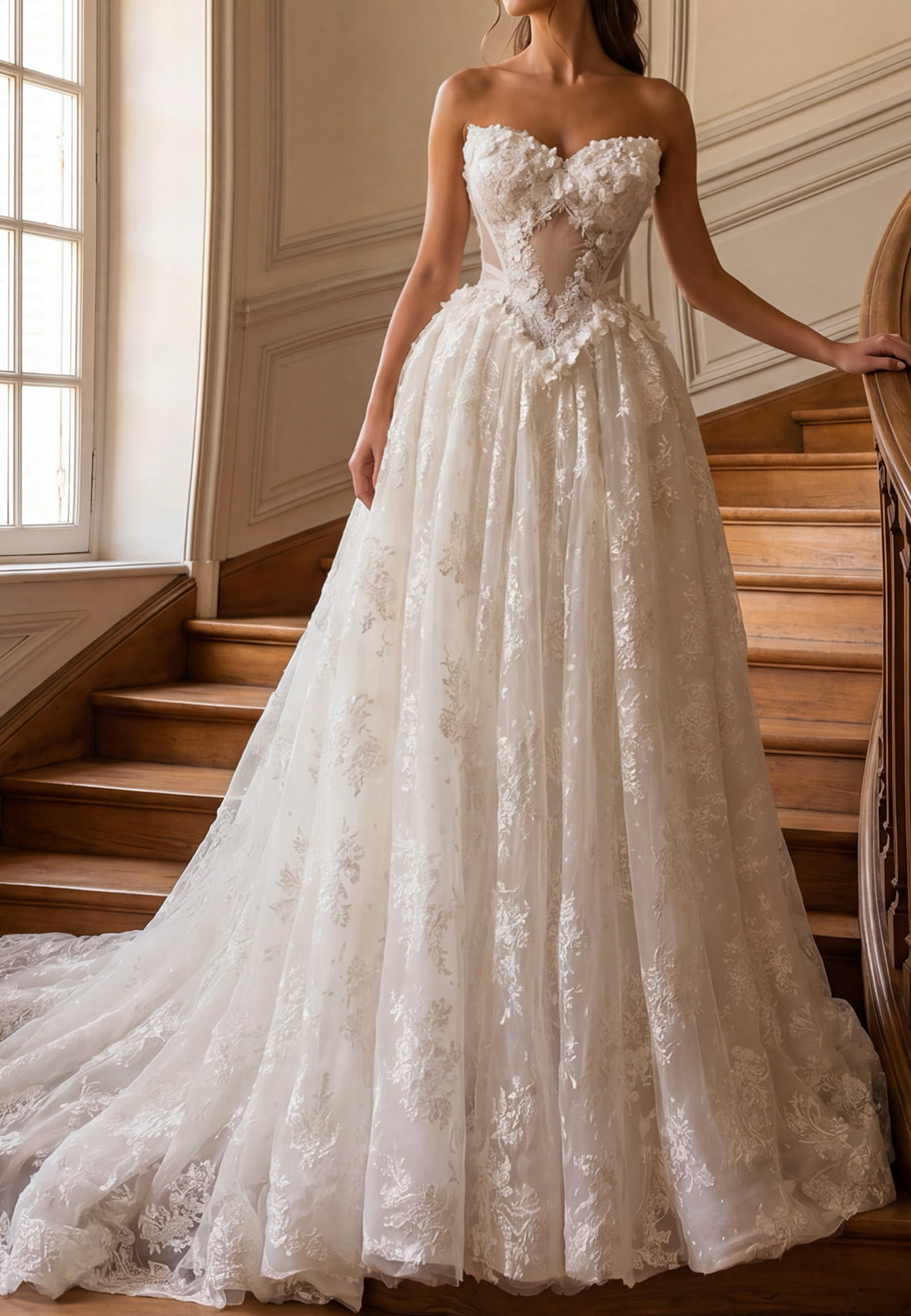 Floral Lace Ball Gown Wedding Dress with Corset