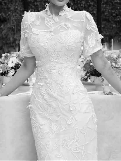 High Neck Sheath Dress with Short Sleeves