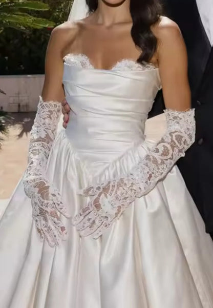 Strapless Ruched Satin Wedding Dress with Train