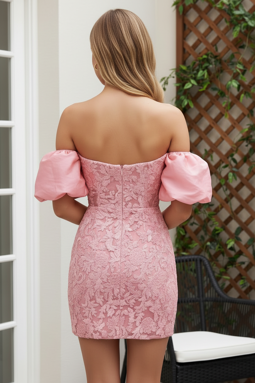 Off-the-Shoulder Lace Mini Dress with Corset Bodice