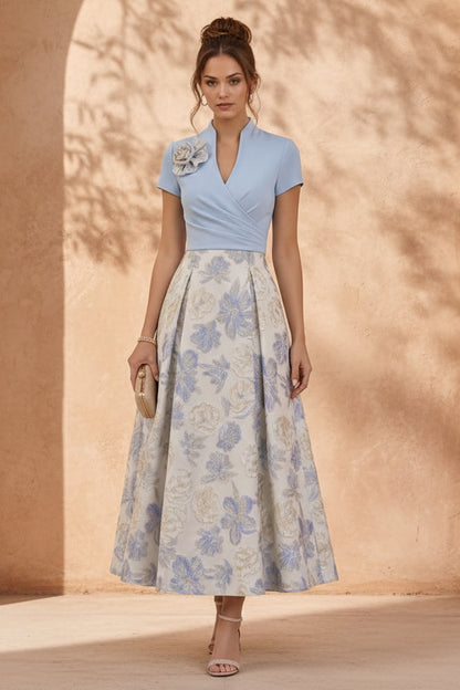 Mock Two-Piece Jacquard A-Line Midi Dress