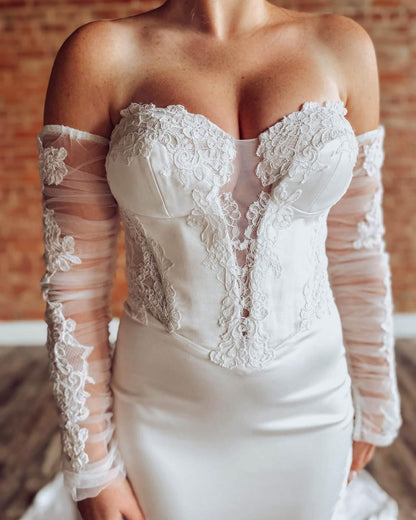 Corset Lace Mermaid Bridal Gown with Sheer Sleeves