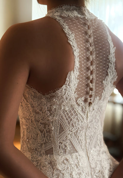 Halter Neck Tiered Lace Mini Dress
