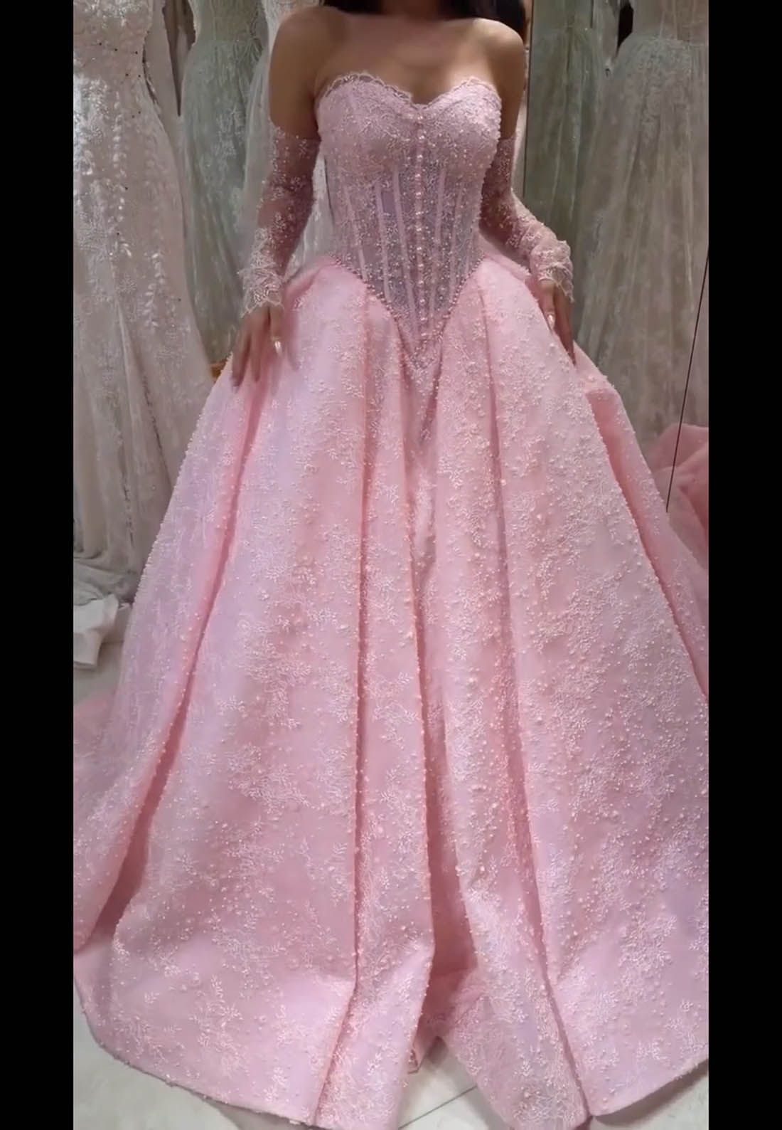 Corset Sweetheart Lace Ball Gown with Sleeves