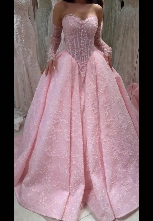 Corset Sweetheart Lace Ball Gown with Sleeves