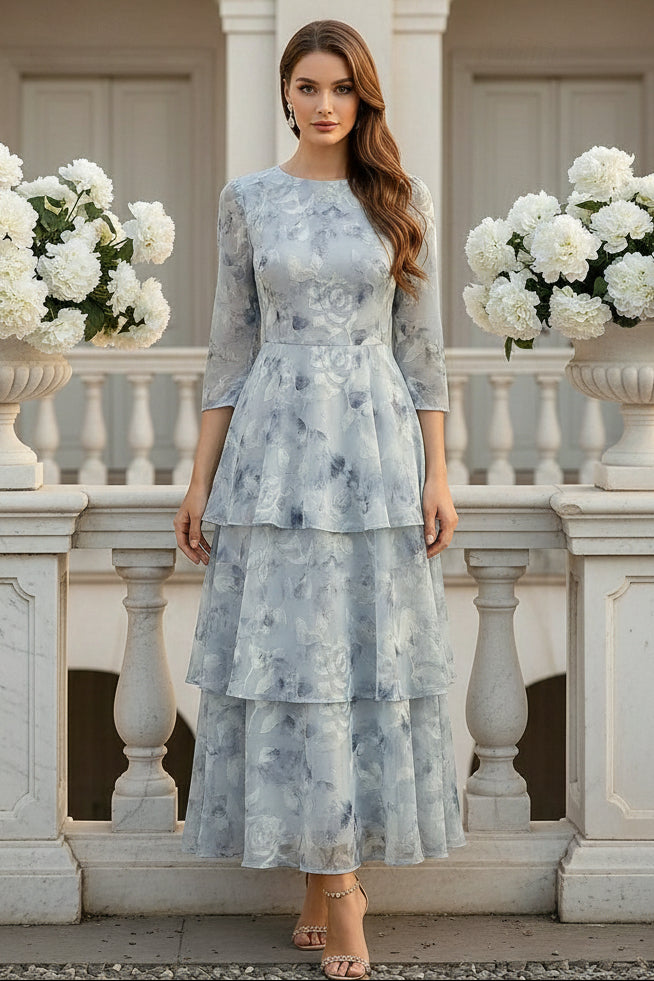 Tiered Floral Midi Dress with Jacket