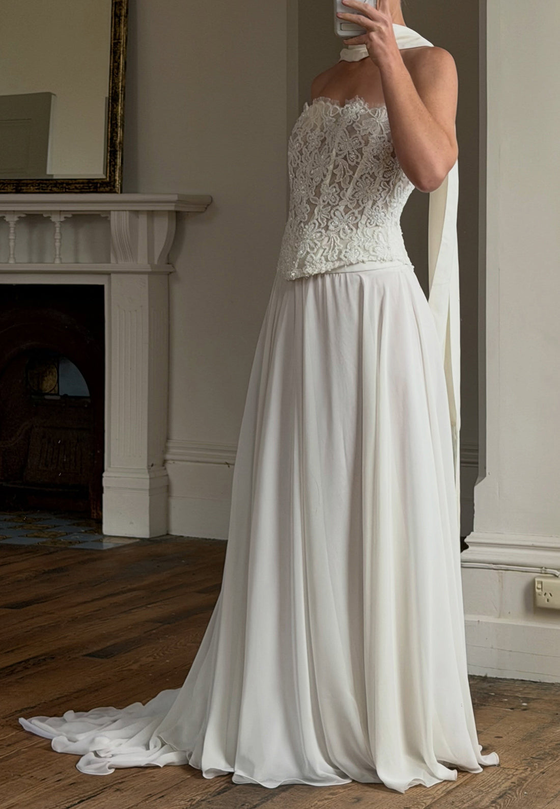 Strapless Lace Bodice Wedding Dress with Train