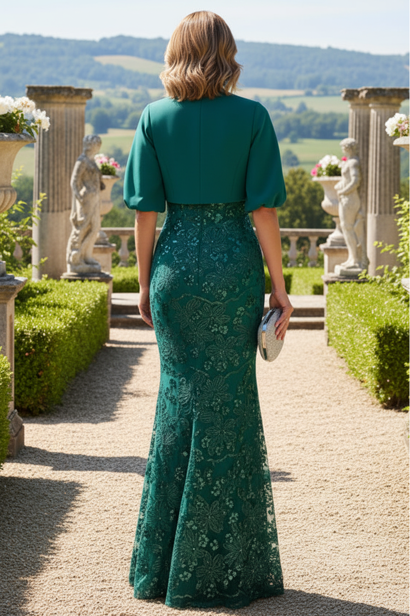 Sequined Mermaid Evening Gown with Cropped Bolero