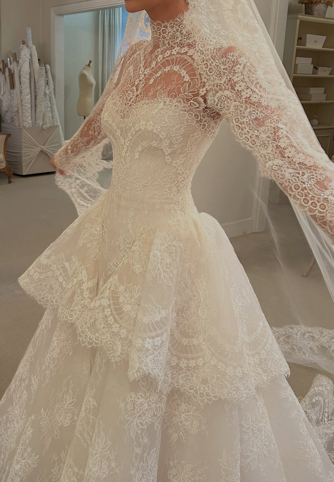 High-Neck Lace Ball Gown Wedding Dress
