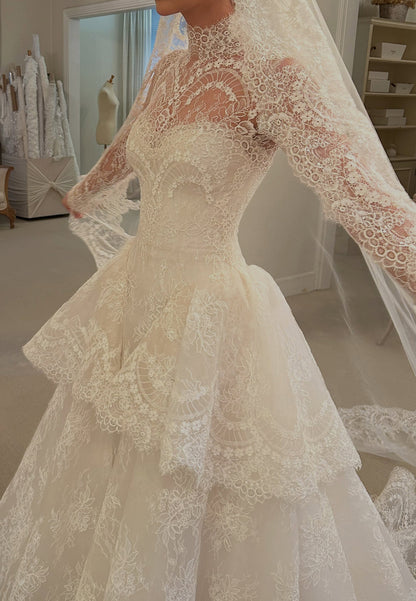 High-Neck Lace Ball Gown Wedding Dress
