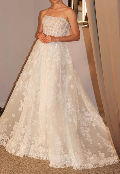 Strapless Corset Lace Ball Gown Wedding Dress