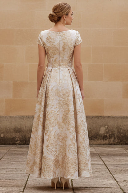 Floral Jacquard A-Line Tea-Length Evening Dress