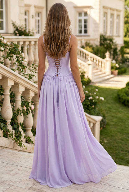 Corset Maxi Dress with Lace-Up Back
