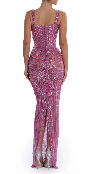 Embellished Sweetheart Column Gown with Slit