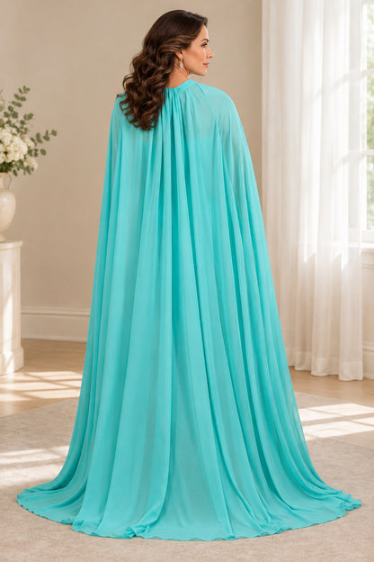 Cape Evening Gown with Beaded Lattice Skirt