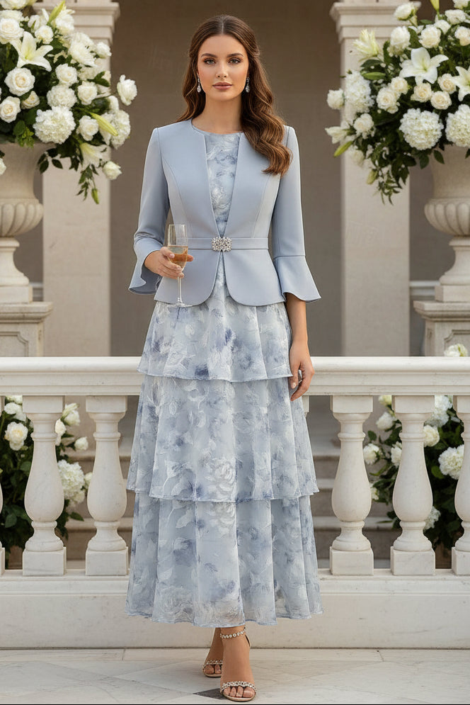 Tiered Floral Midi Dress with Jacket
