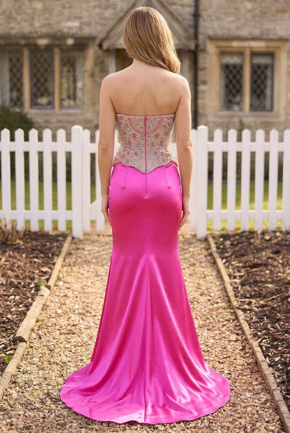 Strapless Beaded Bodice Floor-Length Evening Gown