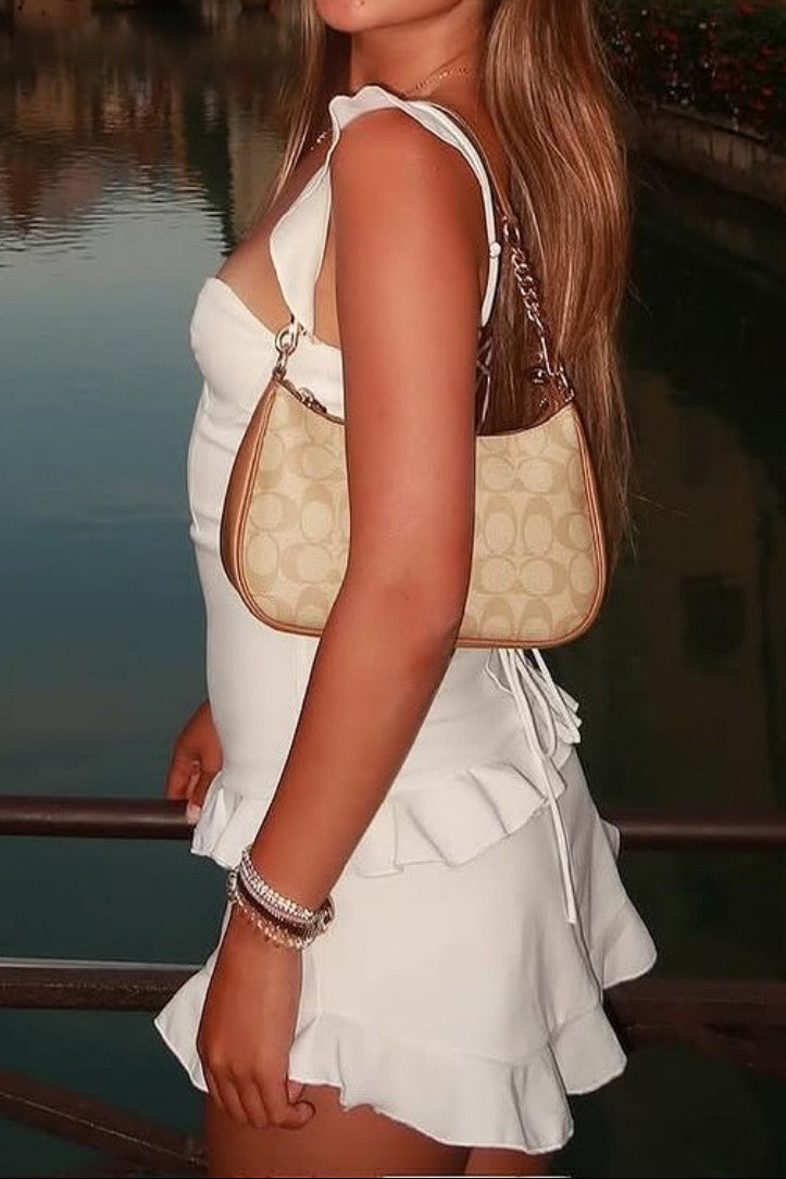 Ruffle Tiered Mini Dress with Lace-Up Back