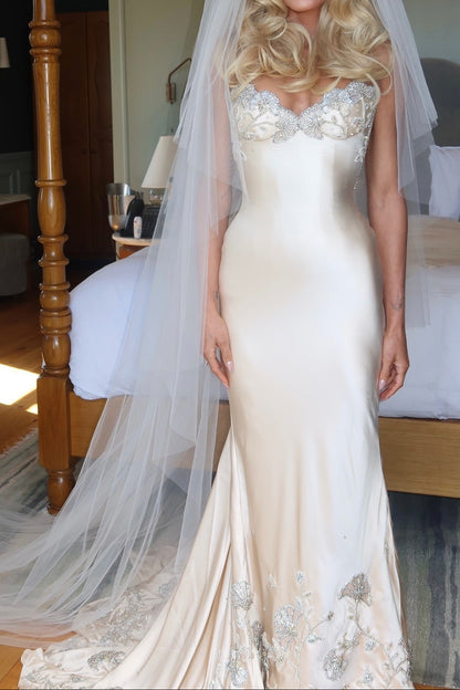 Embellished Corset Satin Wedding Dress