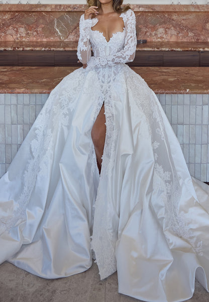 Lace Bodice Satin Ball Gown Wedding Dress