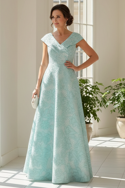 Jacquard Cap Sleeve A-Line Evening Dress
