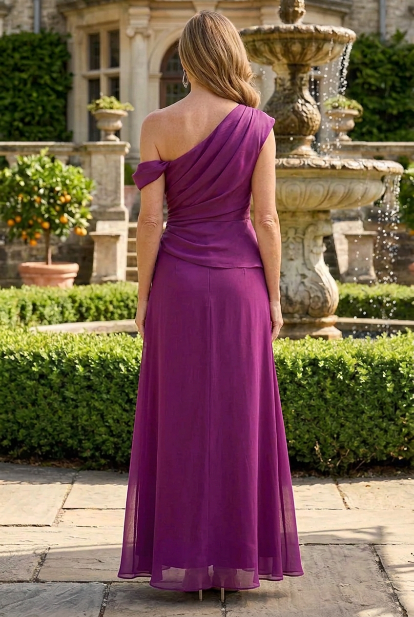 One-Shoulder Maxi Dress with Side Draped Ruffle