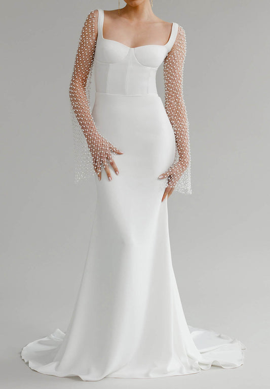 Pearl Sleeve Corset Mermaid Wedding Dress