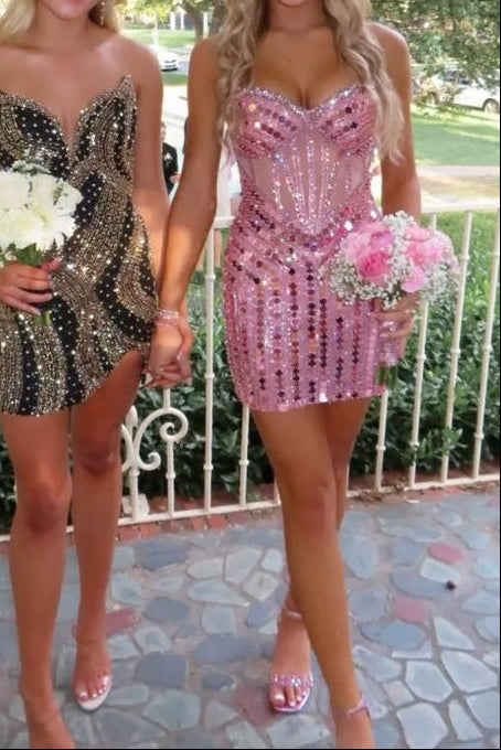 Sequin Rhinestone Corset Bodice Mini Dress