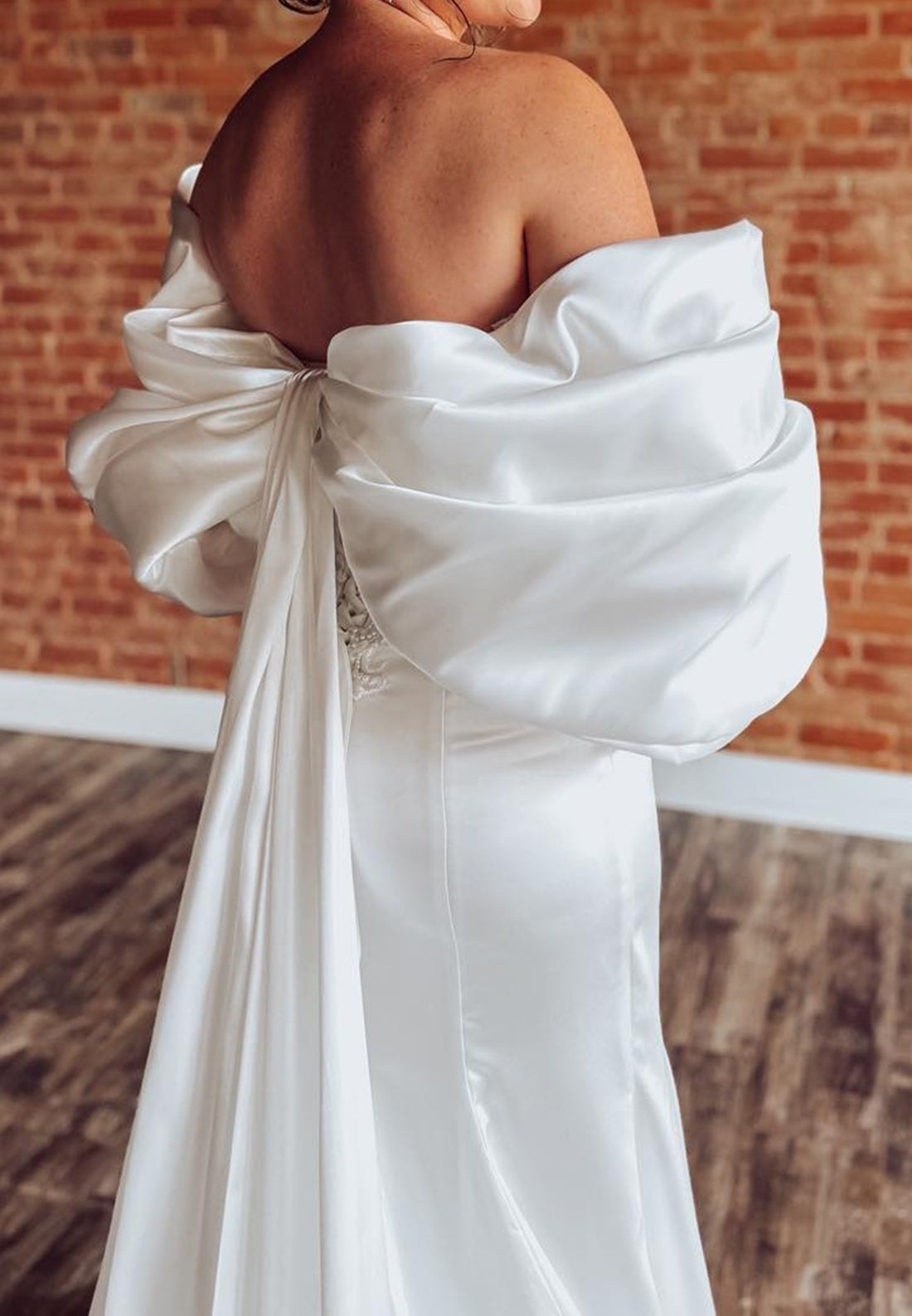 Corset Wedding Dress with Slit & Puffed Sleeves