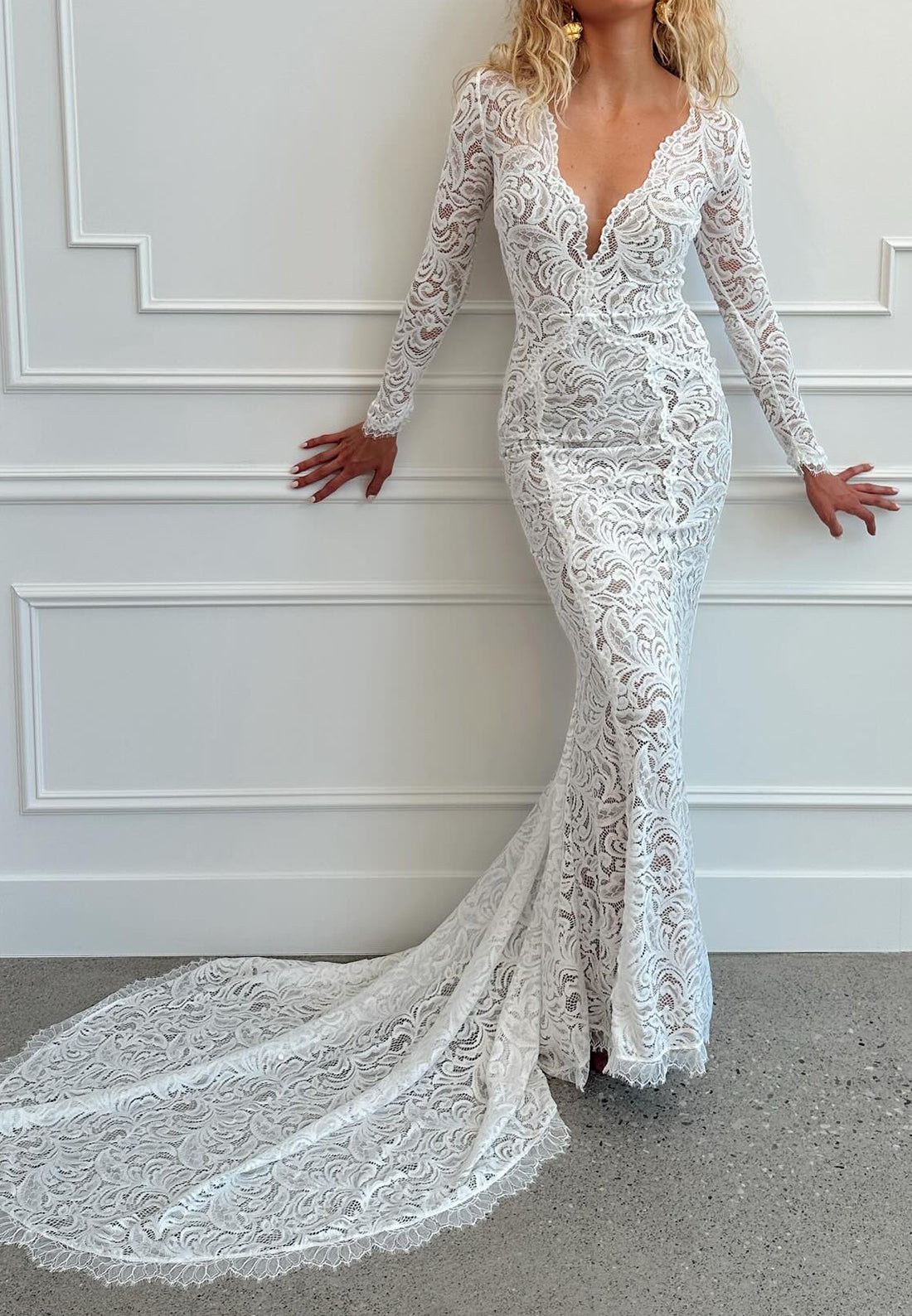 Lace Long Sleeve Keyhole Back Wedding Dress